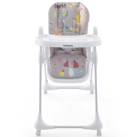 3-In-1 Convertible Highchair with Adjustable Height and 5-Point Safety Belt and Lockable Wheels-Gray