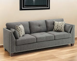 81" Charcoal Linen Sofa And Toss Pillows With Dark Brown Legs