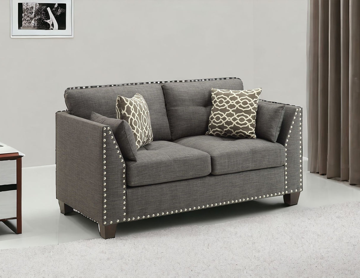 58" Light Gray And Dark Brown Loveseat and Toss Pillows