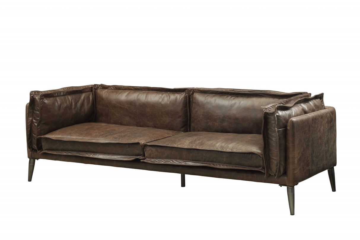 94" Chocolate Top Grain Leather Sofa With Dark Brown Legs