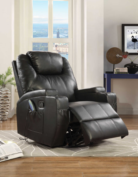 34" Black Leather Match Power Heated Massage Recliner