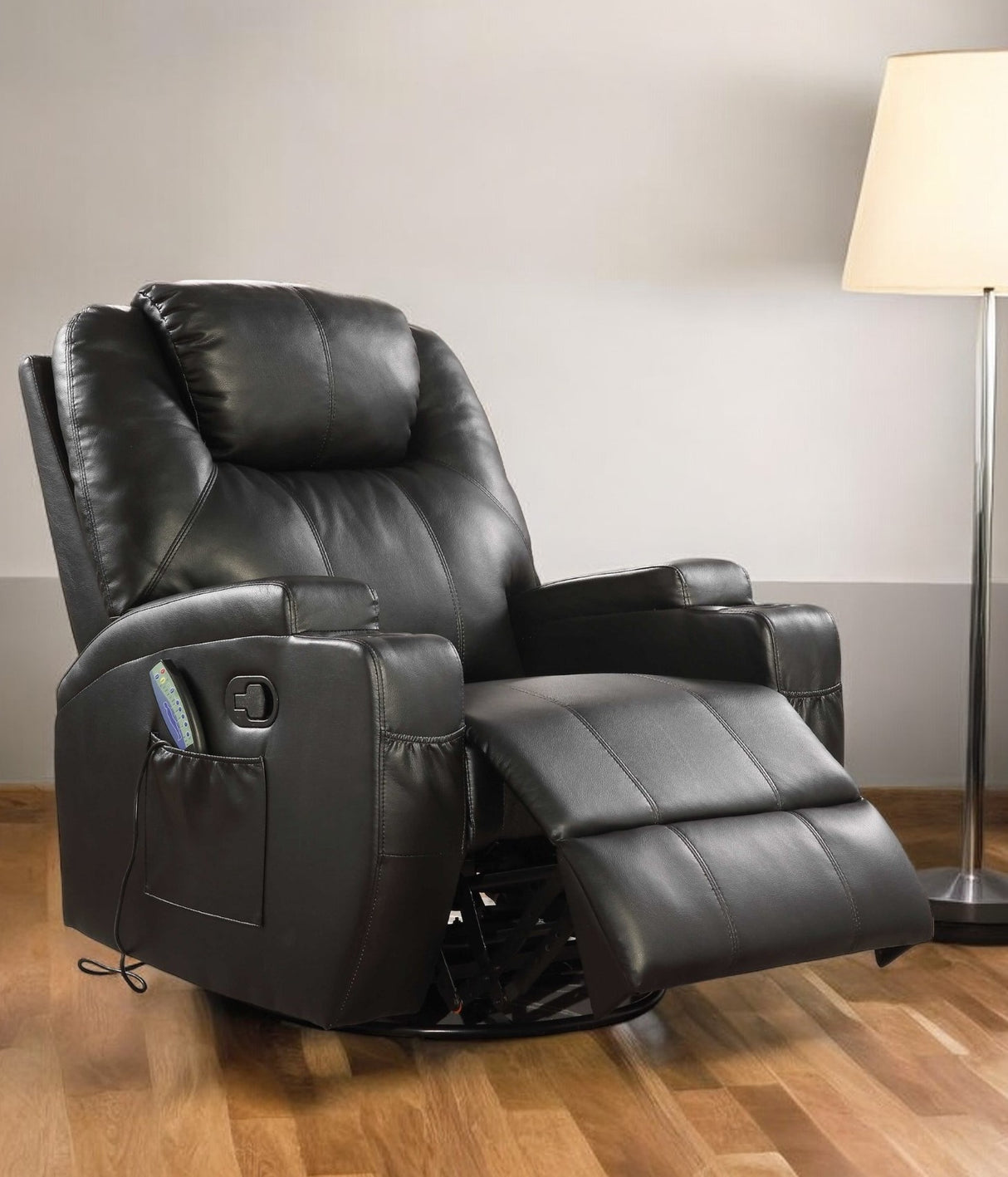 34" Brown Faux Leather Heated Massage Home Theater Recliner