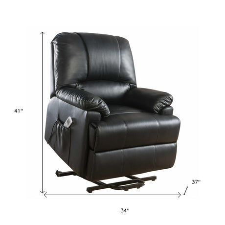 34" Black Faux Leather Power Massage Lift Assist Recliner