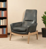 30" Black And Brown Top Grain Leather Lounge Chair