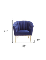 32" Blue And Copper Velvet Tufted Barrel Chair