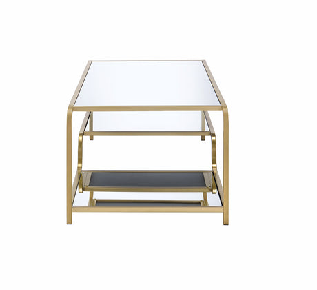 52" X 24" X 18" Gold And Clear Glass Metal Coffee Table