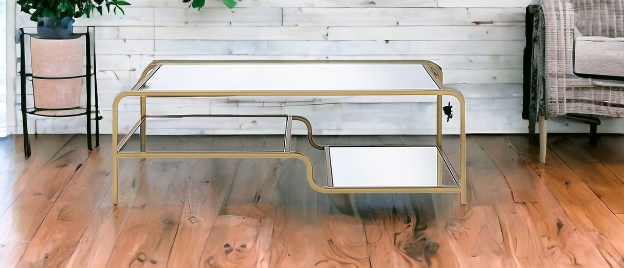 52" X 24" X 18" Gold And Clear Glass Metal Coffee Table