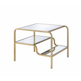 23" Gold And Clear Glass End Table With Two Shelves