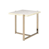 24" Brass And White Faux Marble And Iron Square End Table