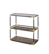 33" Black and Gold And Clear Glass End Table With Two Shelves With Magazine Holder