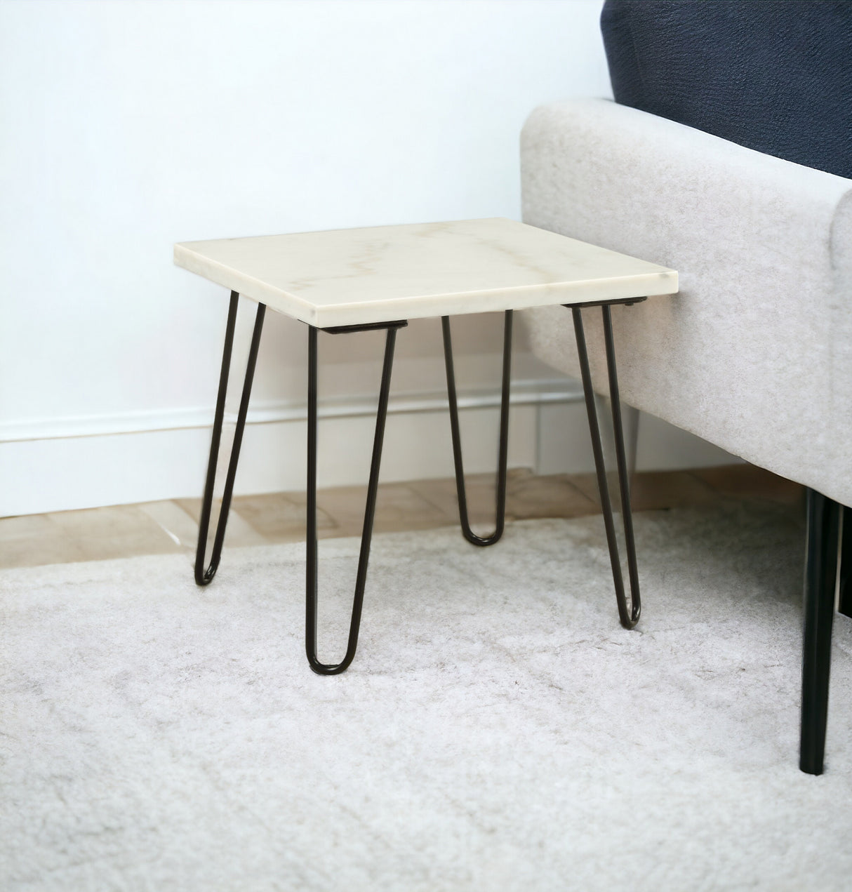 21" White Faux Marble End Table