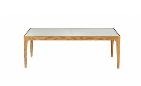 43" Off White And Natural Frosted Glass And Solid Wood Coffee Table