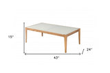 43" Off White And Natural Frosted Glass And Solid Wood Coffee Table