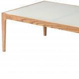 43" Off White And Natural Frosted Glass And Solid Wood Coffee Table