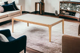 43" Off White And Natural Frosted Glass And Solid Wood Coffee Table