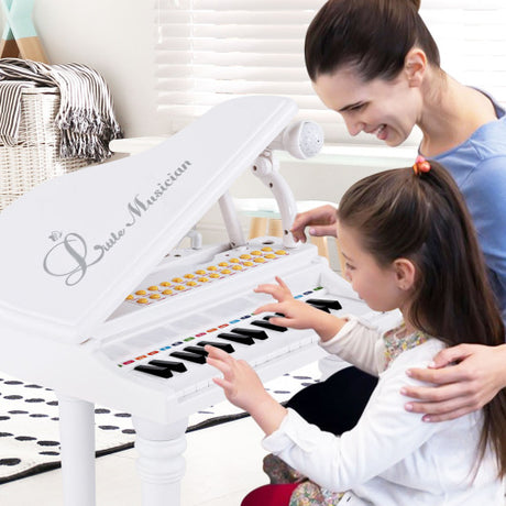 31 Keys Kids Piano Keyboard with Stool and Piano Lid-White