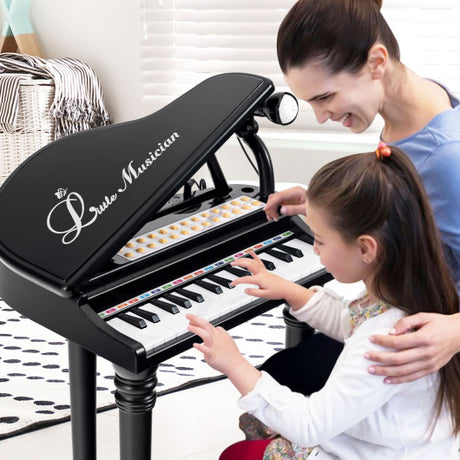 31 Keys Kids Piano Keyboard with Stool and Piano Lid-Black