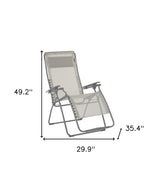 30" Light Gray and Chrome Steel Outdoor Zero Gravity Chair with Light Gray Cushion