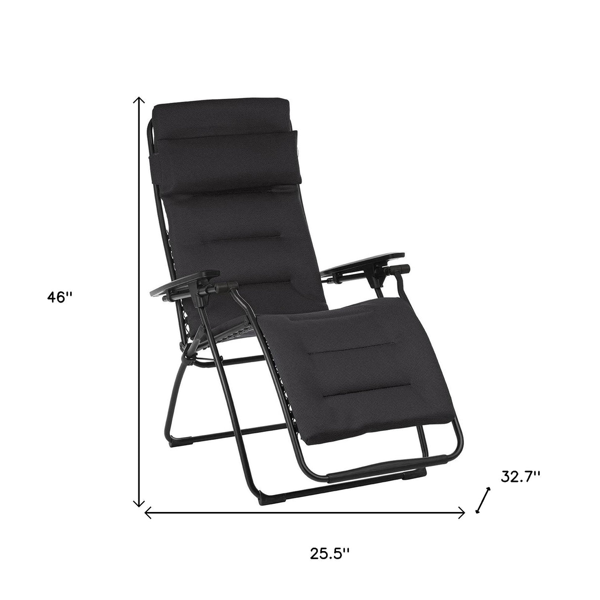 26" Gray Steel Outdoor Zero Gravity Chair with Gray Cushion