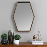 28" Brown Hexagonal Framed Accent Mirror