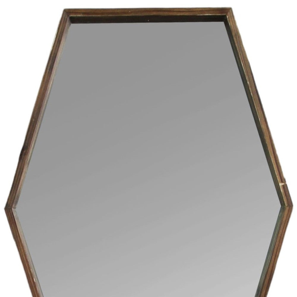 28" Brown Hexagonal Framed Accent Mirror