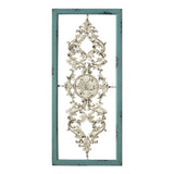 36" Teal and White Wood and Metal Distressed Panel Wall Decor