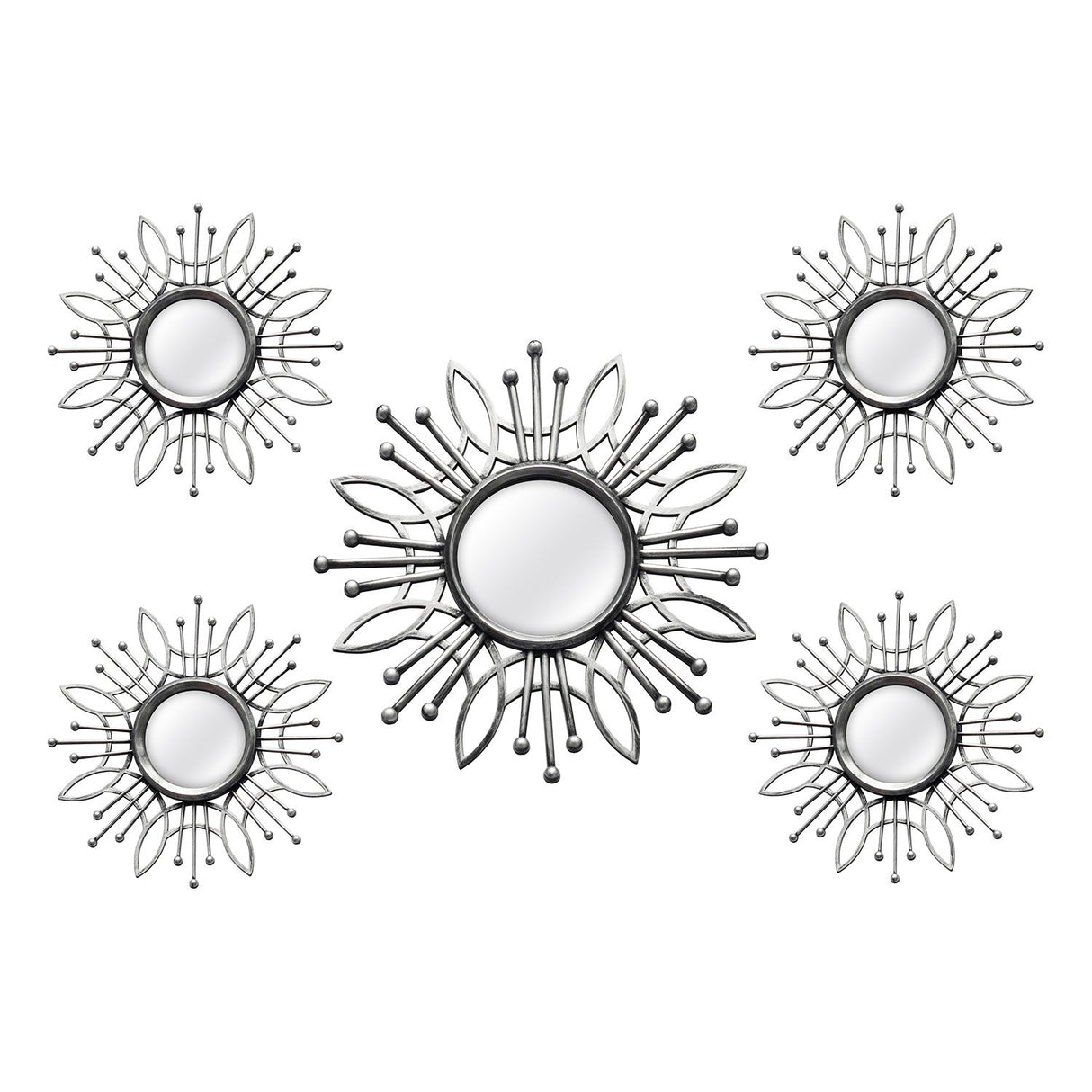 Set of Five Silver Round Framed Accent Mirrors