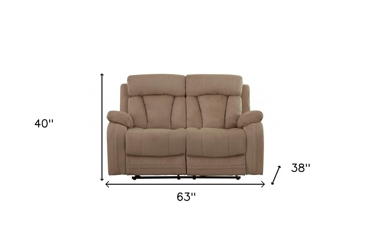 63" Beige Leather Match Recliner