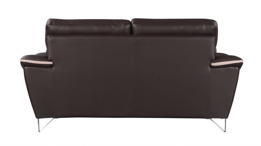 69" Brown And Silver Faux Leather Love Seat