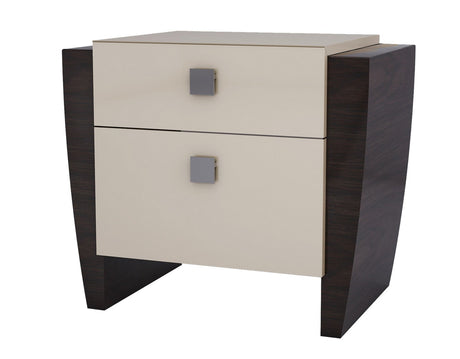 22" Beige and Dark Brown Two Drawer Wood Mirrored Nightstand With Storage