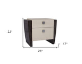 22" Beige and Dark Brown Two Drawer Wood Mirrored Nightstand With Storage