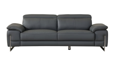 87" Dark Gray Italian Leather Sofa With Silver Legs