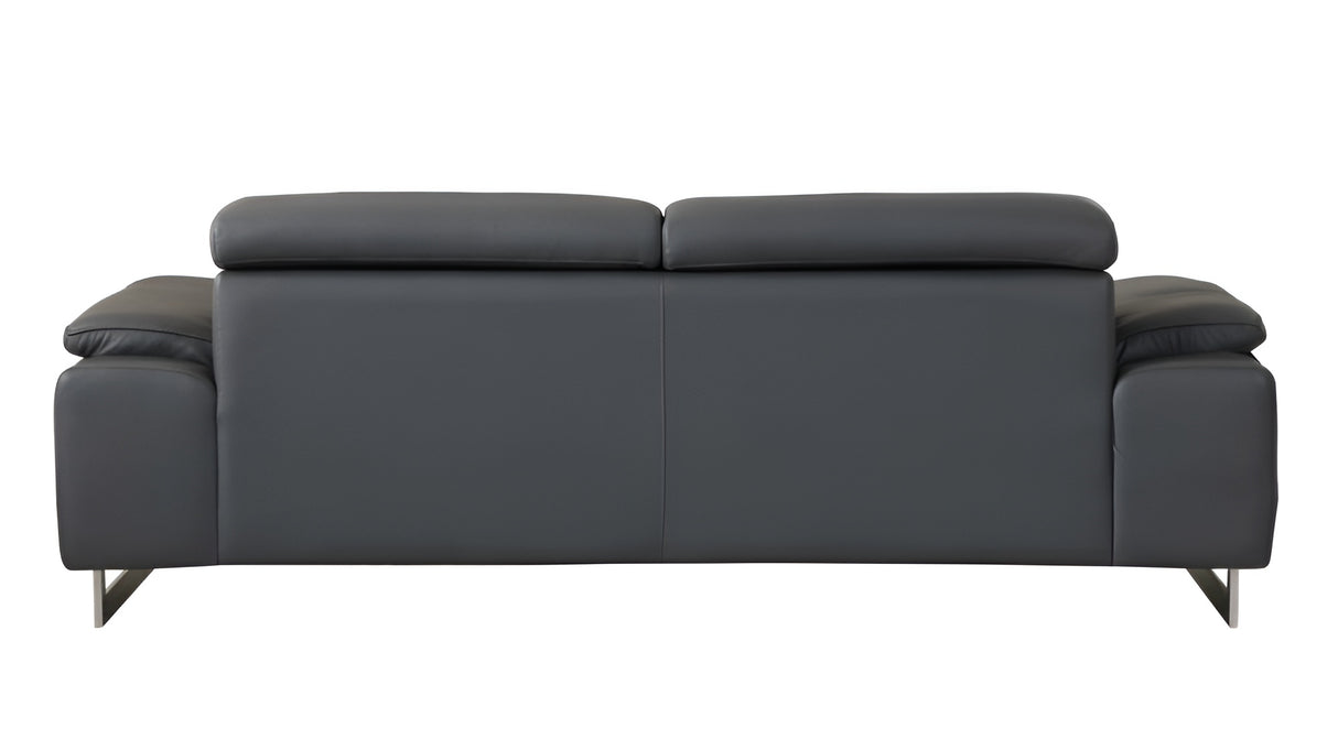 87" Dark Gray Italian Leather Sofa With Silver Legs