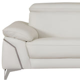 87" White Italian Leather Sofa With Silver Legs