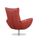 37" Red And Silver Genuine Leather Swivel Lounge Chair