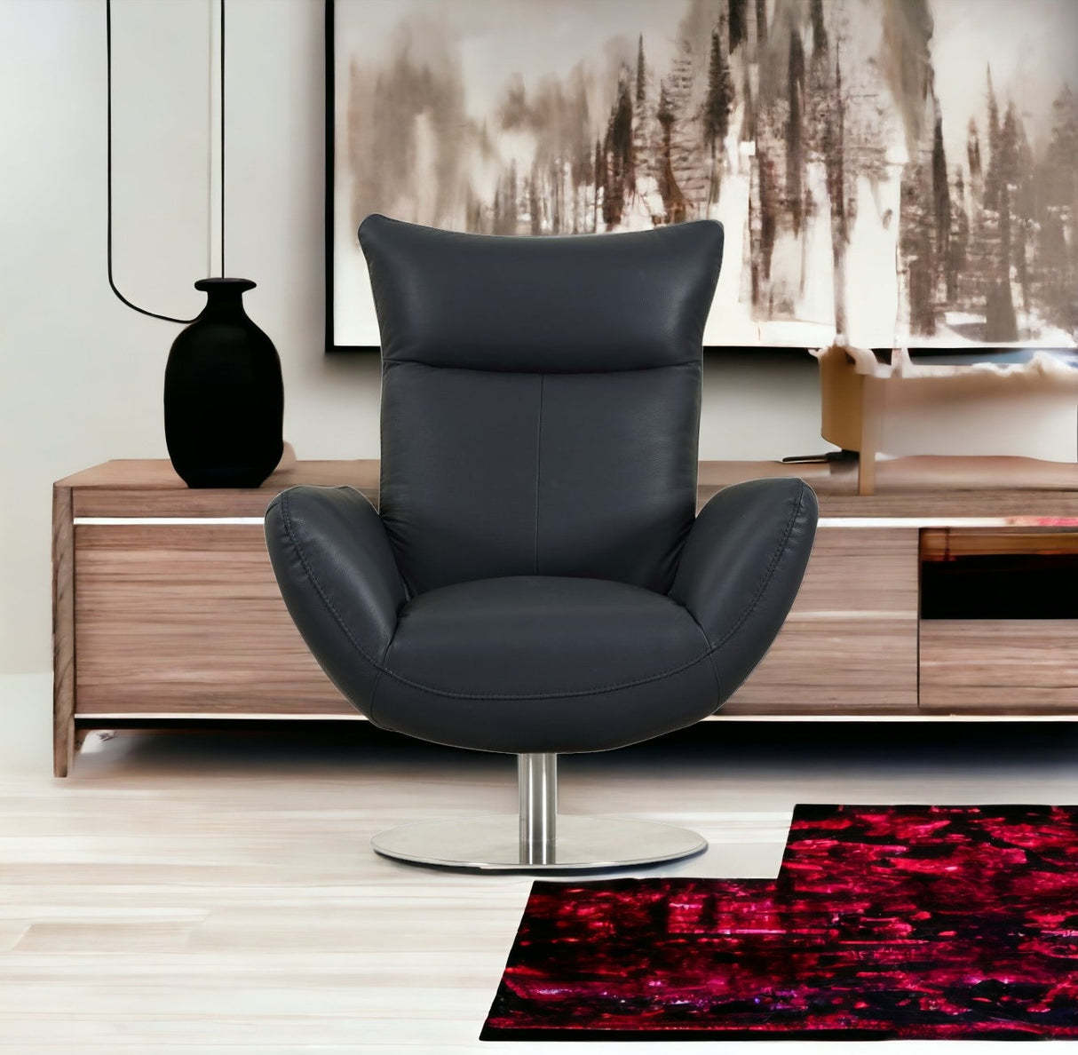 43" Navy Contemporary Leather Lounge Chair