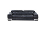 92" Black Italian Leather Sofa With Silver Legs