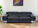 92" Black Italian Leather Sofa With Silver Legs