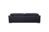 92" Black Italian Leather Sofa With Silver Legs