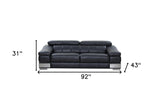 92" Black Italian Leather Sofa With Silver Legs