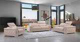 89" Beige Italian Leather Sofa With Silver Legs