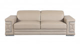 89" Beige Italian Leather Sofa With Silver Legs