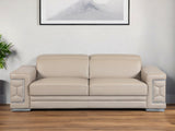 89" Beige Italian Leather Sofa With Silver Legs