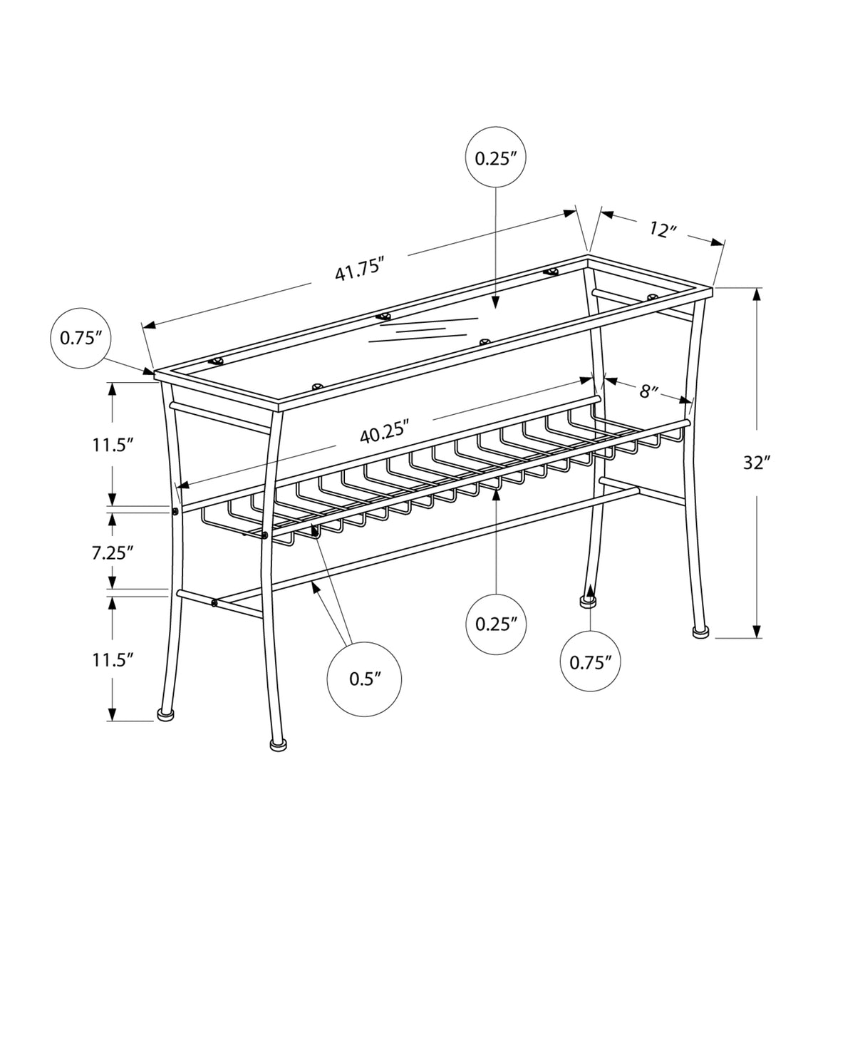 42" Clear And Silver Glass Console Table With Storage