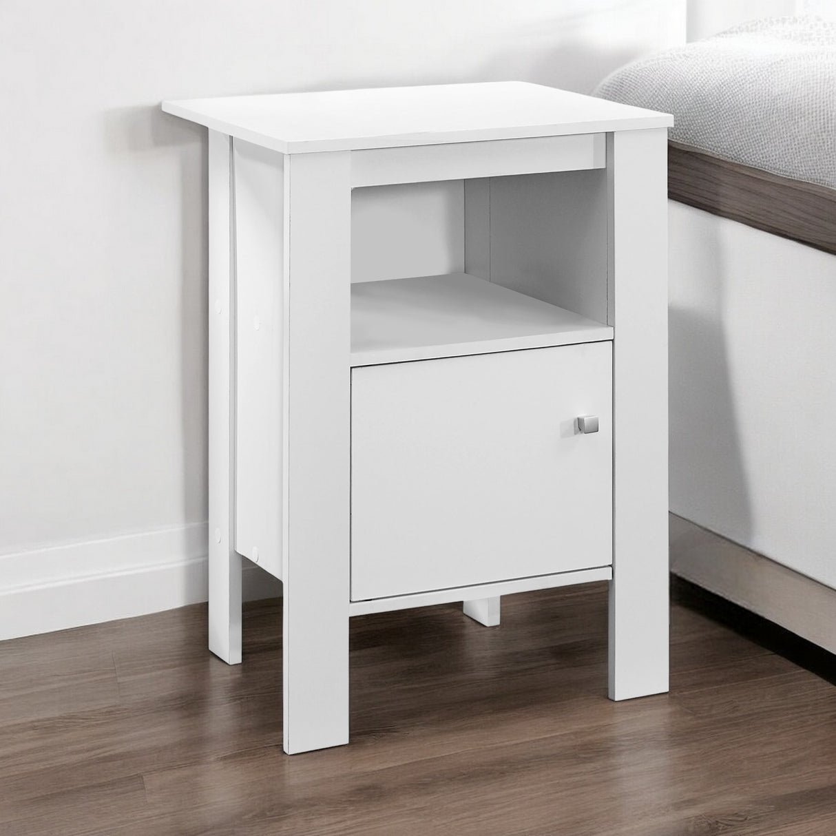 24" White Wood End Table With Shelf