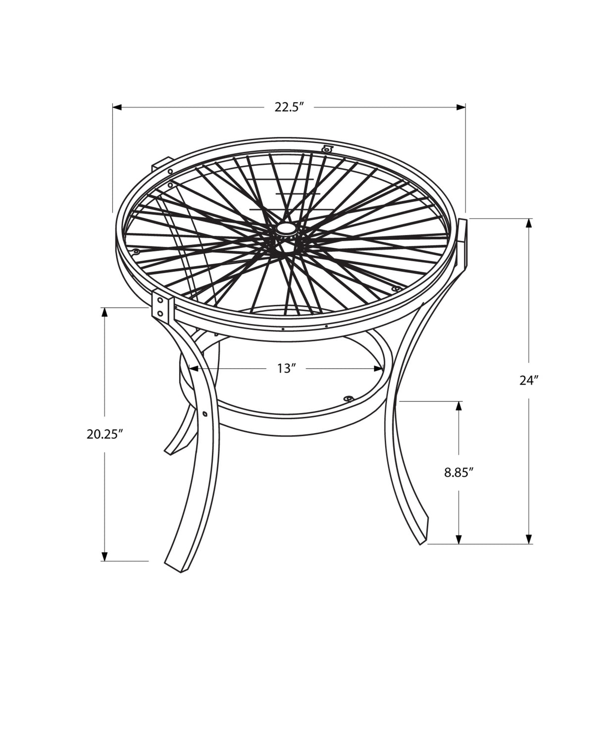 24" Black And Clear Glass And Metal Round End Table With Shelf