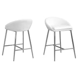 Set of Two 24 " White And Silver Metal Low Back Bar Chairs