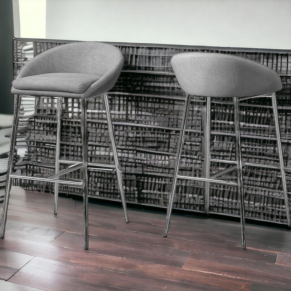 Set of Two 30 " Gray And Silver Metal Low Back Bar Chairs