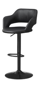 Black Faux Leather And Metal Low Back Adjustable Height Bar Chair