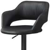 Black Faux Leather And Metal Low Back Adjustable Height Bar Chair